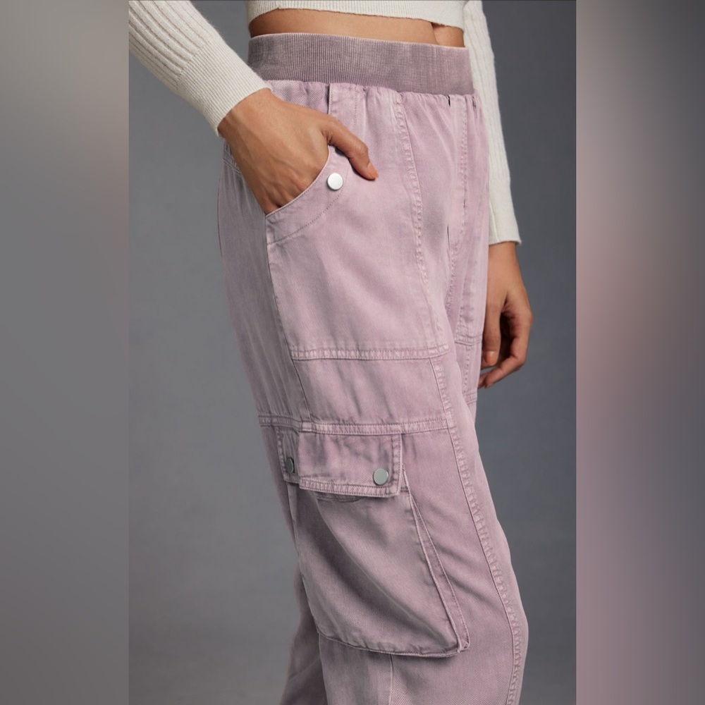 Anthropologie Women's pink mauve Lavender Cargo jogger Pants buttons - Picture 2 of 9